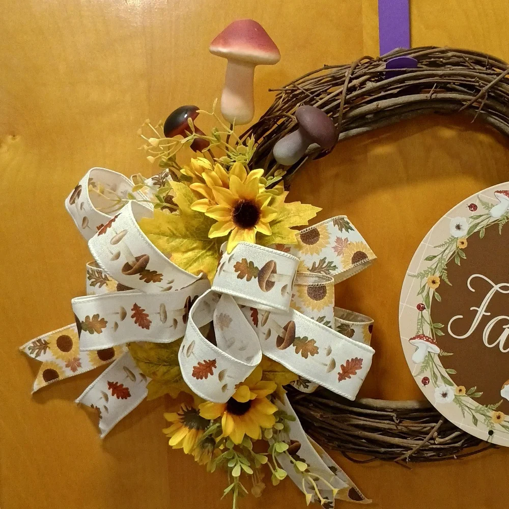 Autumn Wreath with Sunflowers and Ribbon
